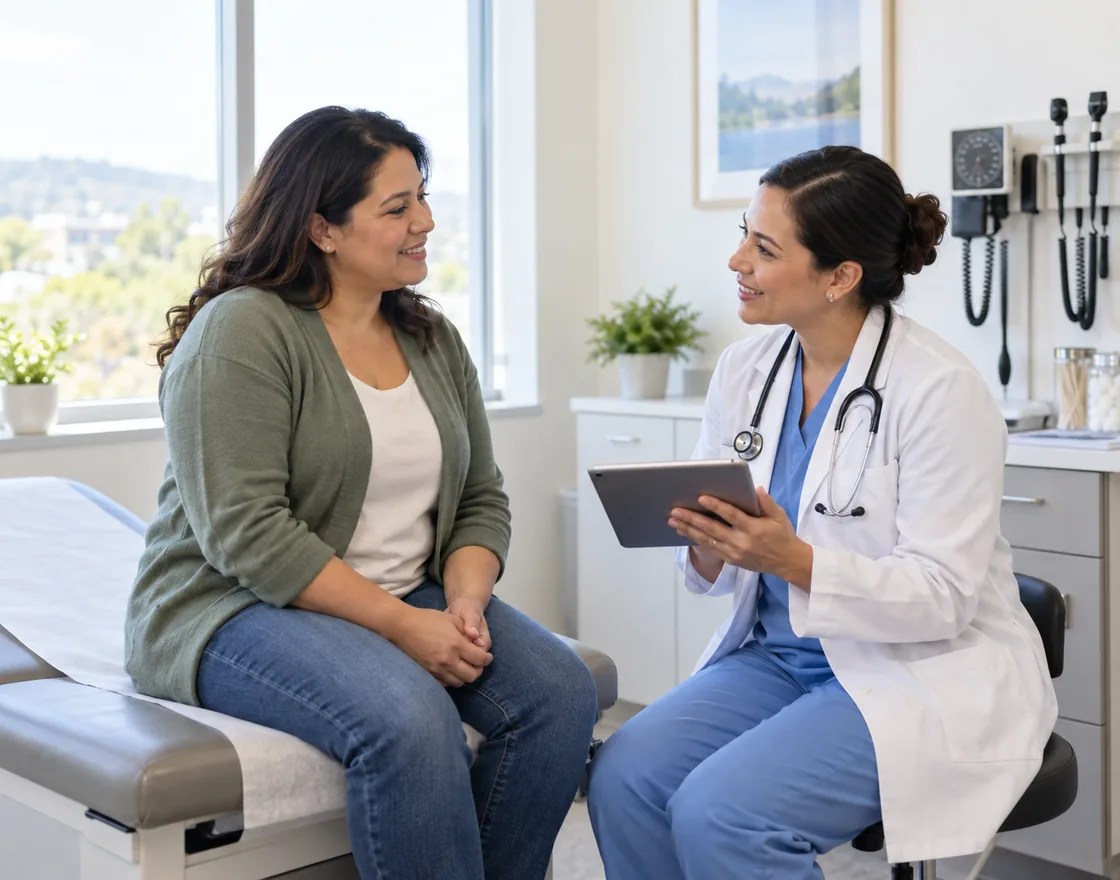 A patient discussing preventive wellness with her primary care clinician