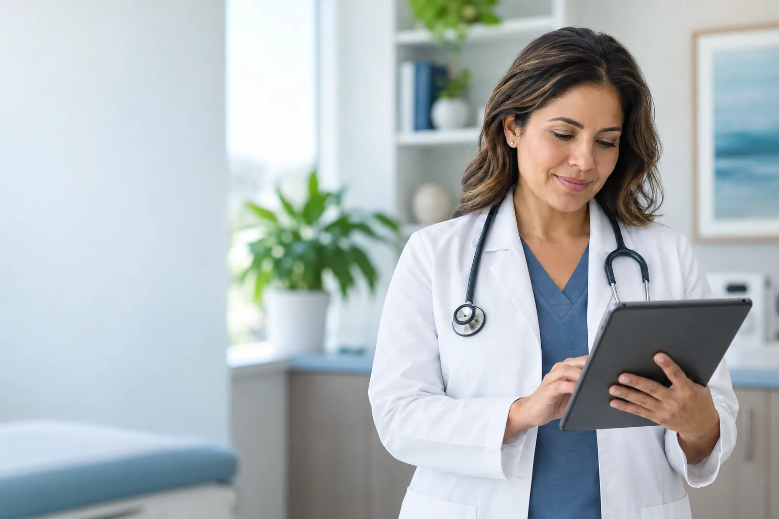 A primary care provider with a tablet at Palm Wellness Center in Tampa