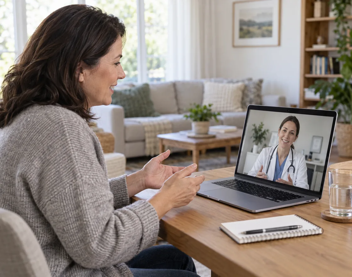 A patient meeting with her primary care provider by video from home